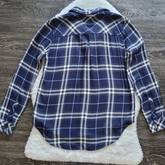 NWT Rails Hunter Plaid Flannel Button Down Oversized Fit In Navy/Sky/Coal Sz XS - Picture 8 of 14